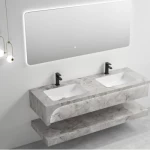 Double Basin Artificial Marble Bathroom Wash Basin, Size 140×50 cm, With LED Mirror