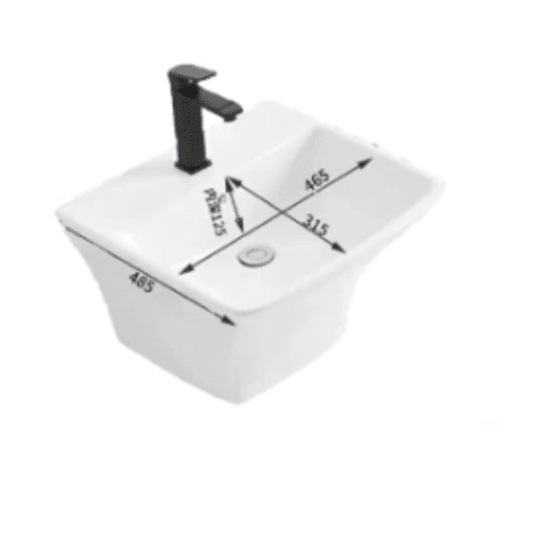 White Square Ceramic Wall Mounted Single Basin Washbasin 52x48.5x33 cm | Al Muhaidib Sanitary and Ceramic