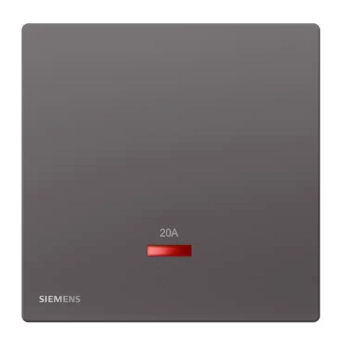 مفتاح مفرد 20 امبير ثنائي القطب مع مؤشر ضوئي نيون، 86×86 مم، فضي داكن | Siemens (Delta Peleus)