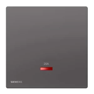 مفتاح مفرد 20 امبير ثنائي القطب مع مؤشر ضوئي نيون، 86×86 مم، فضي داكن | Siemens (Delta Peleus)