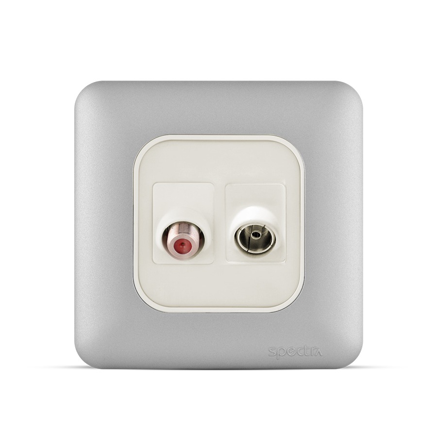 Angular TV Socket + Angular Satellite Socket 7x7 cm, Light Silver | Spectra