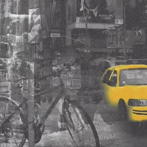 ورق جدران فينيل تصميم شبابي 10 م×53 سم اصفر و رمادي غامق | خط  الفخامة