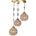  LED Pendant Light 3 Bulbs, Dimensions 70x40 cm, 70 cm Wire, Copper color