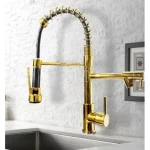 Kitchen Washbasin Mixer With Two Outlets, Gold