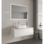 مغسلة حمام خشب بحوض بارز مع مرايا ليد عرض 100 سم، عمق 50 سم، لون ابيض