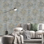 Vinyl wallpaper, patterned design, size 15.6 m x 100 cm, gray color with brown and blue patterns