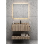 Artificial Marble WashBasin Size 80 cm, Normal Basin with LED Mirror, Wooden Color