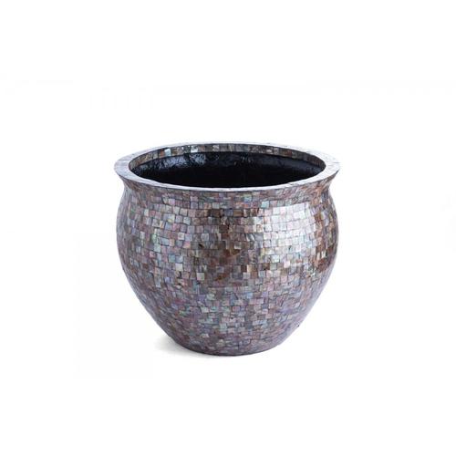 وعاء فايبر جلاس شكل دائري 33×41×41 سم فضي | حدائق السلطان