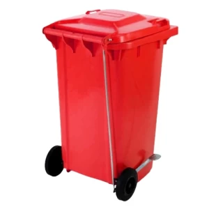 صندوق نفايات بلاستيكية HDPE سعة 240 لتر، مقاس 70×55.5×100 سم، أحمر | مصنع الفريدي للصناعات البلاستيكية