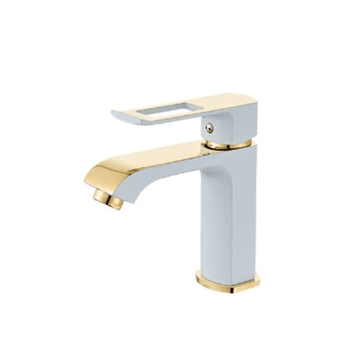 Automatic Bathroom Washbasin Mixer White and Gold, Model 7706GW | Zinco Trading Company
