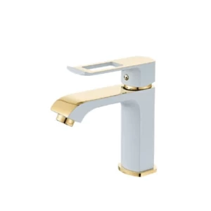 Automatic Bathroom Washbasin Mixer White and Gold, Model 7706GW | Zinco Trading Company