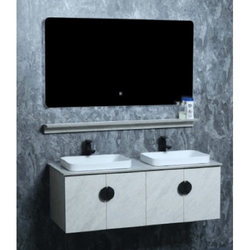 Marble Surface Ceramic Bathroom Washbasin Double Bowl 120 cm, Gray White | Al Muhaidib Sanitary and Ceramic