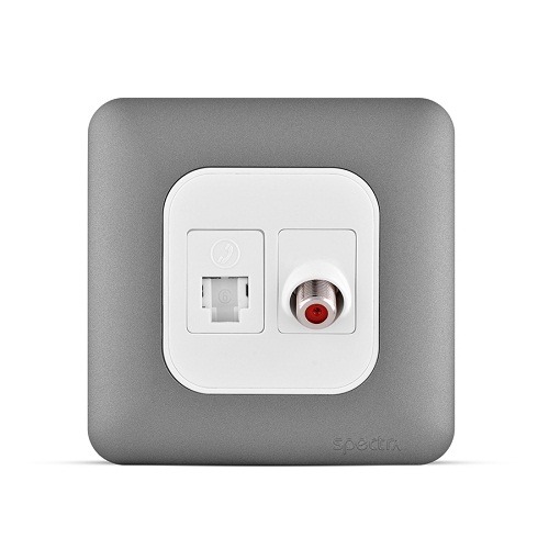 RJ11 6P6C + Angular Satellite Socket 7x7 cm, Dark Silver | Spectra