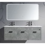Modern plywood Double Washbasin, Width 120 cm, Depth 48 cm, Height 50 cm, With LED Mirror, Marbled Grey