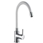 Moveable Sink Mixer, White Neck, Chrome Color