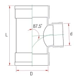 UPVC 87.5° Reducer Tee Size 75 mm, Length 143 mm, Grey Color | Cosmoplast