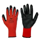 قفاز سلامة بطانة بوليستر، لون احمر/اسود