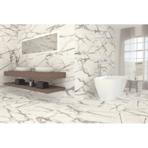 Spanish Matte Porcelain Flooring 120x60 cm White with Gold | Hamdan Ceramics Foundation