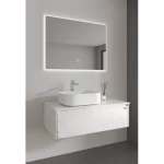 Artificial Marble Wash Basin, Ceramic Raised Basin With LED Mirrors, Size 100 cm