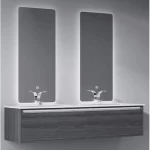 Marble Top Wash Basin Double Bowl Size 140 cm, Dark Gray Color With Wooden Cabinet