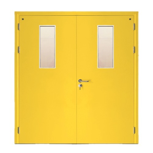 Fire Door Stainless Steel Double Leaf 1900×1950 mm Yellow with Glass Window | SFFECO