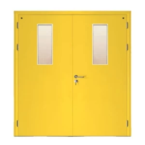 Fire Door Stainless Steel Double Leaf 1900×1950 mm Yellow with Glass Window | SFFECO