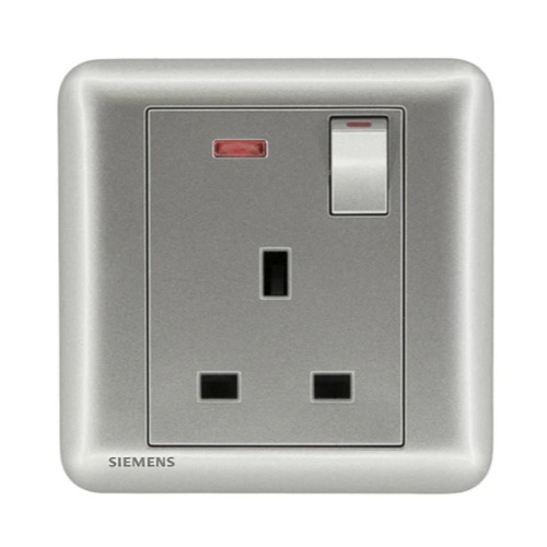13A 1 Gang Switched Socket with Neon Indicator 86x86mm Dark Silver | Siemens (Delta Seata)