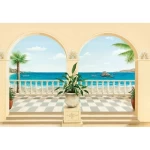 Mural image tropical design, size 366cm × 254 cm, beige color