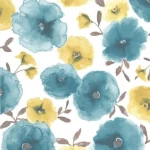 British Floral Wall Covering Size 10m x 0.53m, White with Turquoise Color, Model 32429