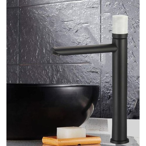 Black Bathroom Washbasin Mixer with White Marble Handle | Algafary Sanitary ware