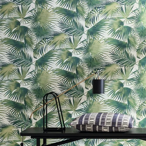 Leaf-patterned Wallpaper Length 1.005 cm Width 53 cm Green Color | Abyat Company