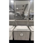 Marble Surface Ceramic Wash Basin Size 60 cm, Light Gray Color with Wooden Cabinet