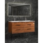 Double Basin Wooden Cabinet Wash Basin, Width 120 cm, Depth 47 cm, Height 44 cm, With LED Mirror