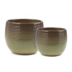 Ceramic plant pot, size 21x16.3 cm, brown with olive green color