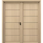 باب مزدوج من الخشب البلاستيكي المركب (WPC)، خشب فاتح، مقاس 220 × 235 سم، سماكة 6 سم، رقم المنتج WPC-BM01