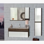 Wooden Bathroom Cabinet with Sink, Wall-Mounted, White Color