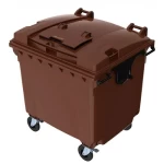 حاوية نفايات بلاستيك بغطاء مزدوج لون بني سعة  1100 لتر  مقاس 1.37×1.07×1.33 متر