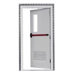 Fire door SFFECO  galvanized steel  with Glass Window  Model SF/SD Single Door leaf size 1950×900   mm  Color Gray