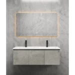 Wooden Washbasin With LED Mirror, Gray Color, Size 120×47×44 cm