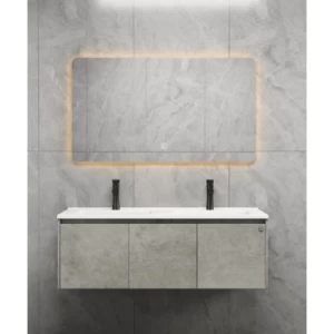 Wooden Washbasin With LED Mirror 120×47×44 cm, Gray Color | Algafary Sanitary ware