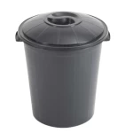 HDPE Plastic Waste Basket with Lid, Size 40×40×60 cm, 55L Capacity, Black Color, Model Number LRZPZ