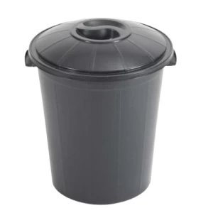 سلة نفايات بلاستيكية HDPE بغطاء 40×40×60 سم، 55 لتر، أسود | مصنع الفريدي للصناعات البلاستيكية