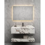 Artificial Marble Decorative Wash Basin Size 100 cm, Normal Basin with LED Mirror, White and Brown Color