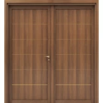 باب خشبي فاخر بريميوم للمداخل، مزدوج، مقاس 220 × 235 سم، سمك 6 سم، بني، موديل GM01