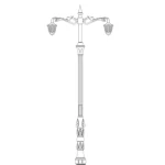 عمود انارة ثنائي الذراع المنيوم طول 5 متر، قاعدة التثبيت 1400 مم، سمك 3 مم