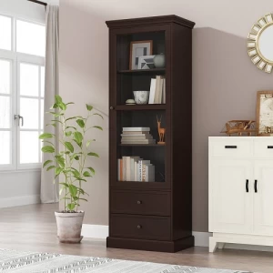 Glass Storage Cabinet Height 180 cm, Width 60 cm, Depth 40 cm, Brown | Revvvd Factory