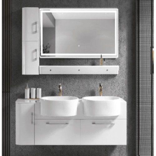 Washbasin With Two Basin and Mirror Size 160 cm, White Color | Al Muhaidib Sanitary and Ceramic
