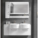 Washbasin With Two Basin and Mirror Size 160 cm, White Color