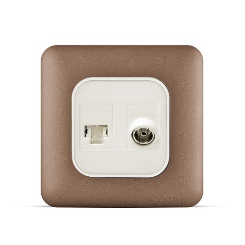 فيش RJ11 6P6C + فيش تليفزيون مائل 7×7 سم، لون نحاسي | سبكترا