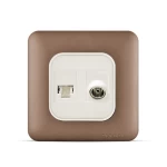 فيش تليفون مفرد نظام امريكى جاك 3 خط + فيش تليفزيون مائل مفرد، لون نحاسي، 7×7 سم | سبكترا 